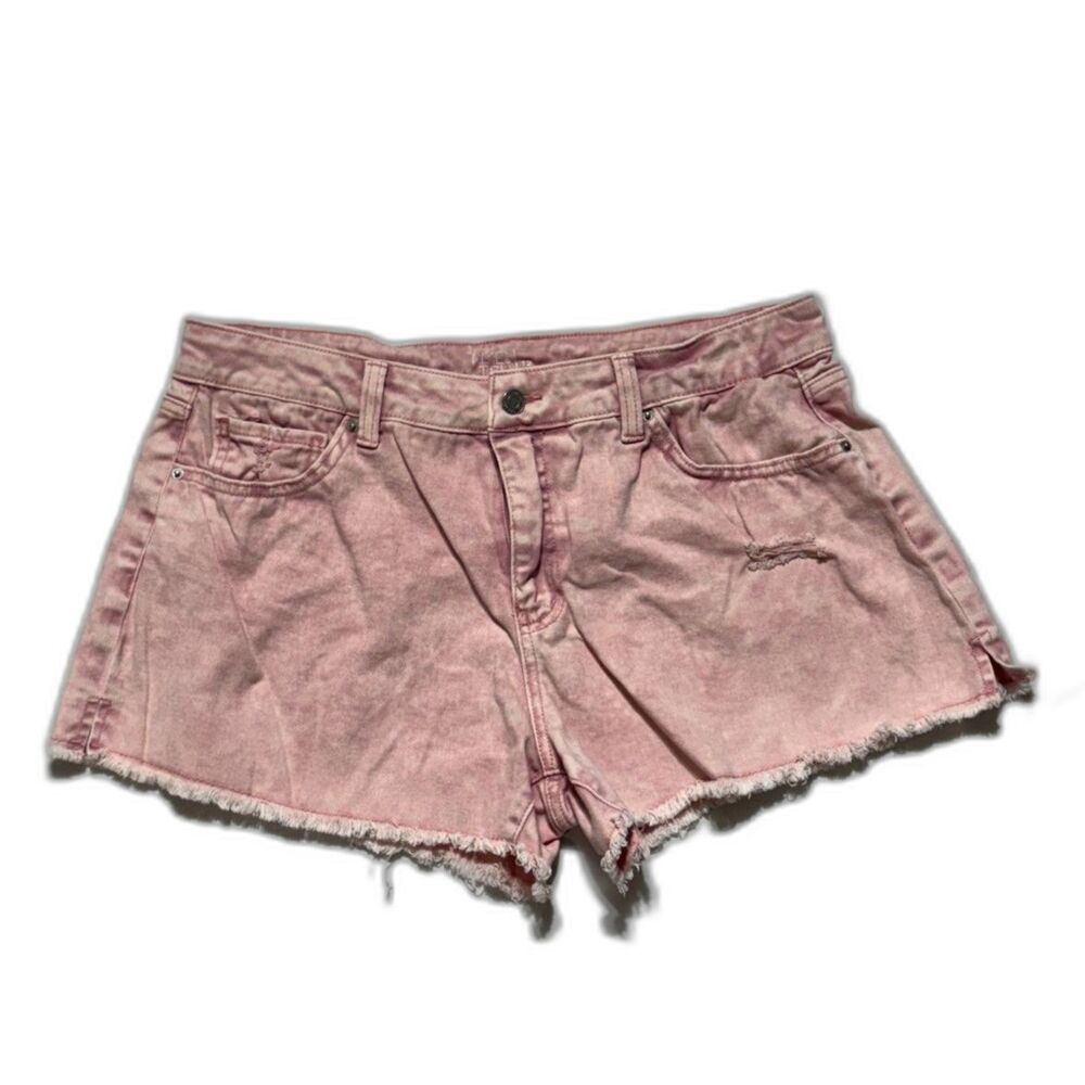 Time and Tru Pink Distressed Denim Shorts Womens 12 High Rise Cut Off Frayed Hem